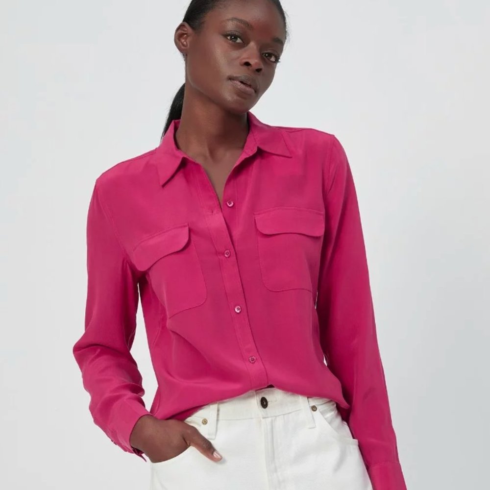 Equipment Pink Slim Signature Silk Shirt